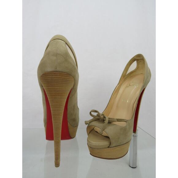 NEW LOUBOUTIN MALEVA 150 PLATFORM PEEP TOE BEIGE SUEDE MESH BOW PUMPS 41.5 11 - Picture 7 of 13